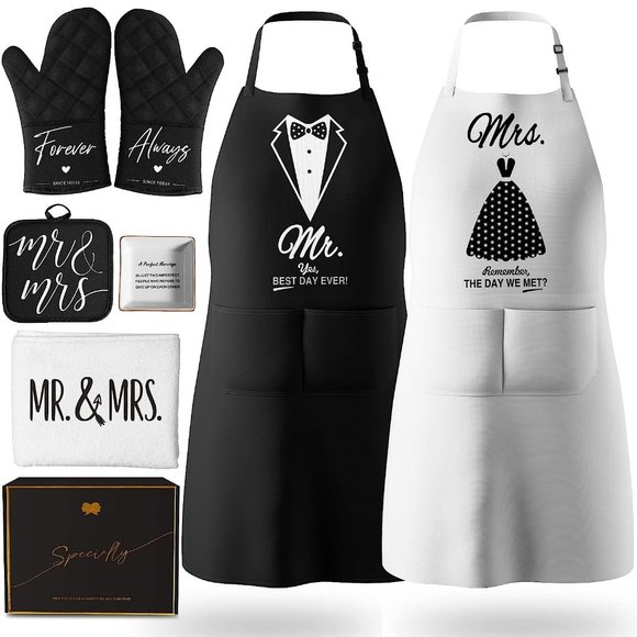 Wedding Gifts Engagement Gifts for Couples Mr and Mrs Aprons for Couples… - Picture 2 of 6